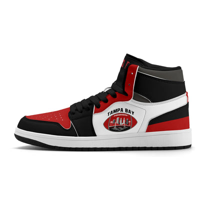 Tampa Bay football-inspired high top sneakers in white with all-over city graphic printed upper