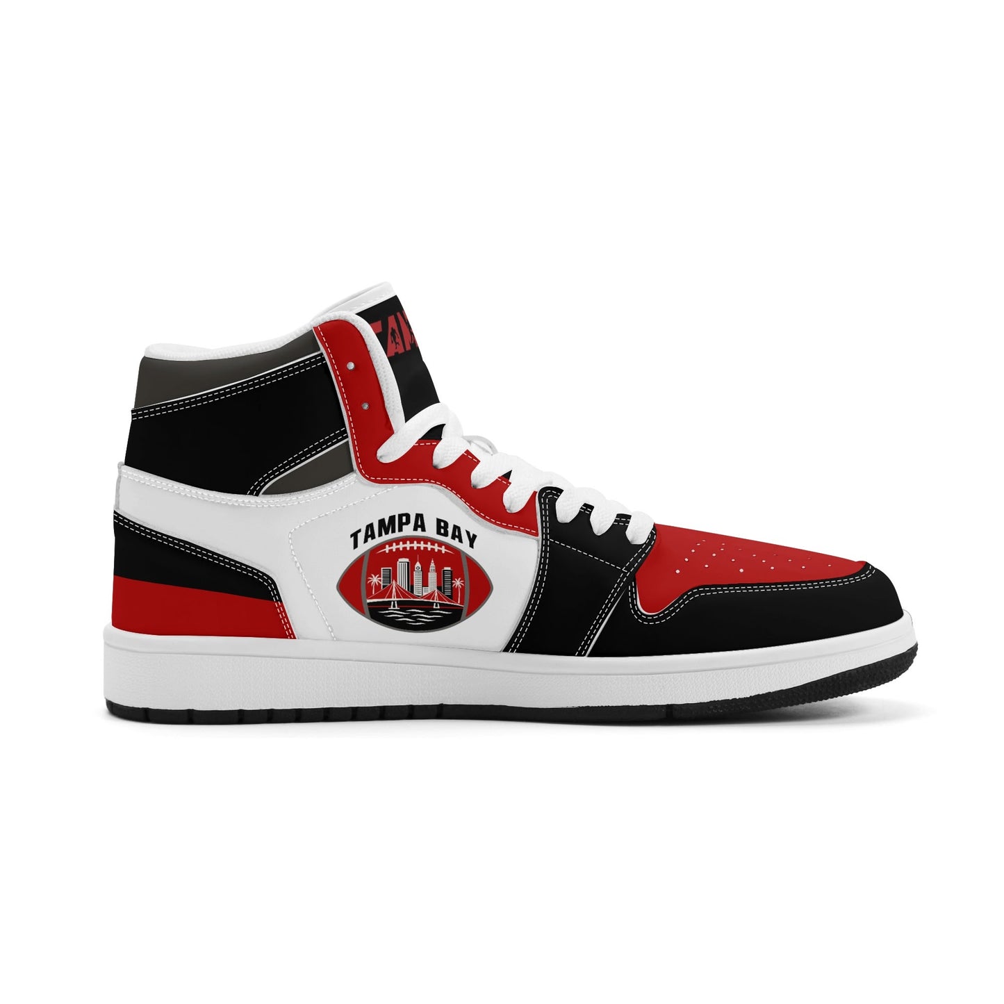 Tampa Bay football-inspired high top sneakers in white with all-over city graphic printed upper