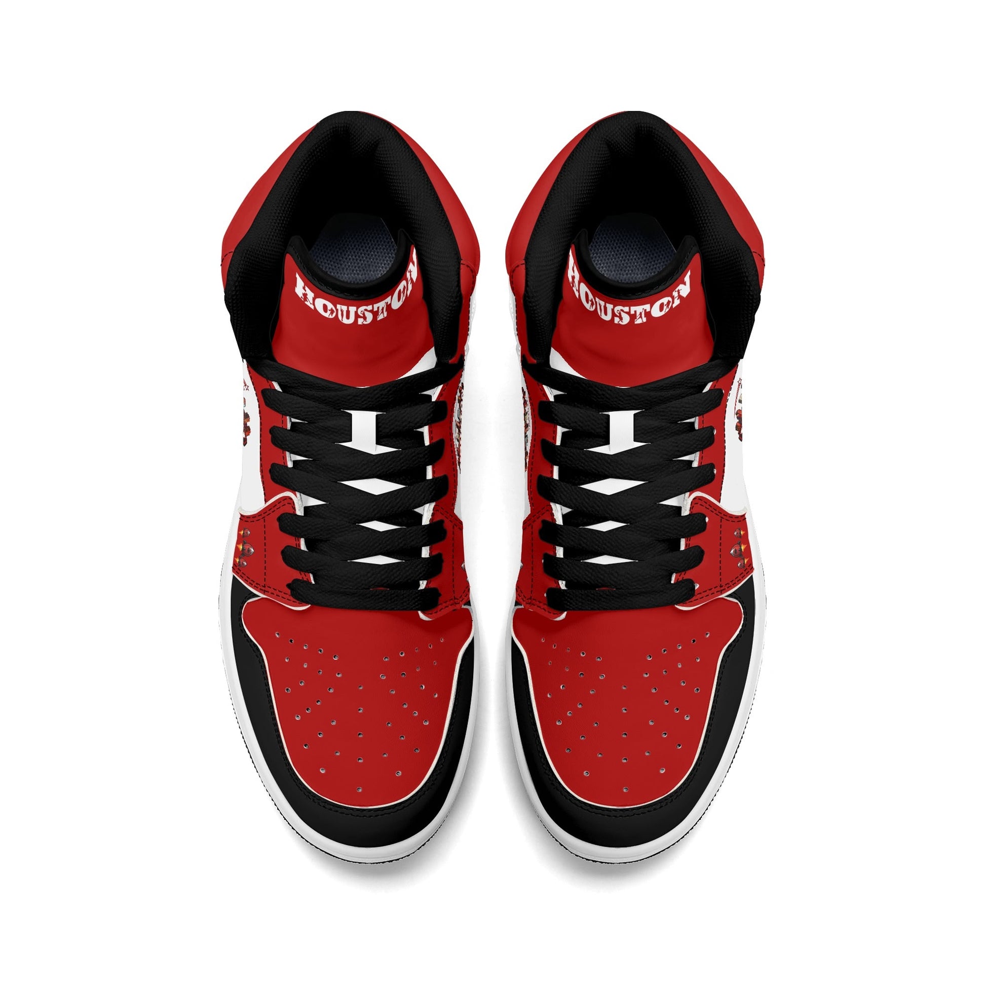 Houston basketball-inspired high top sneakers in white with all-over city graphic printed upper