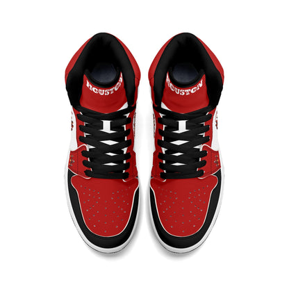 Houston basketball-inspired high top sneakers in white with all-over city graphic printed upper