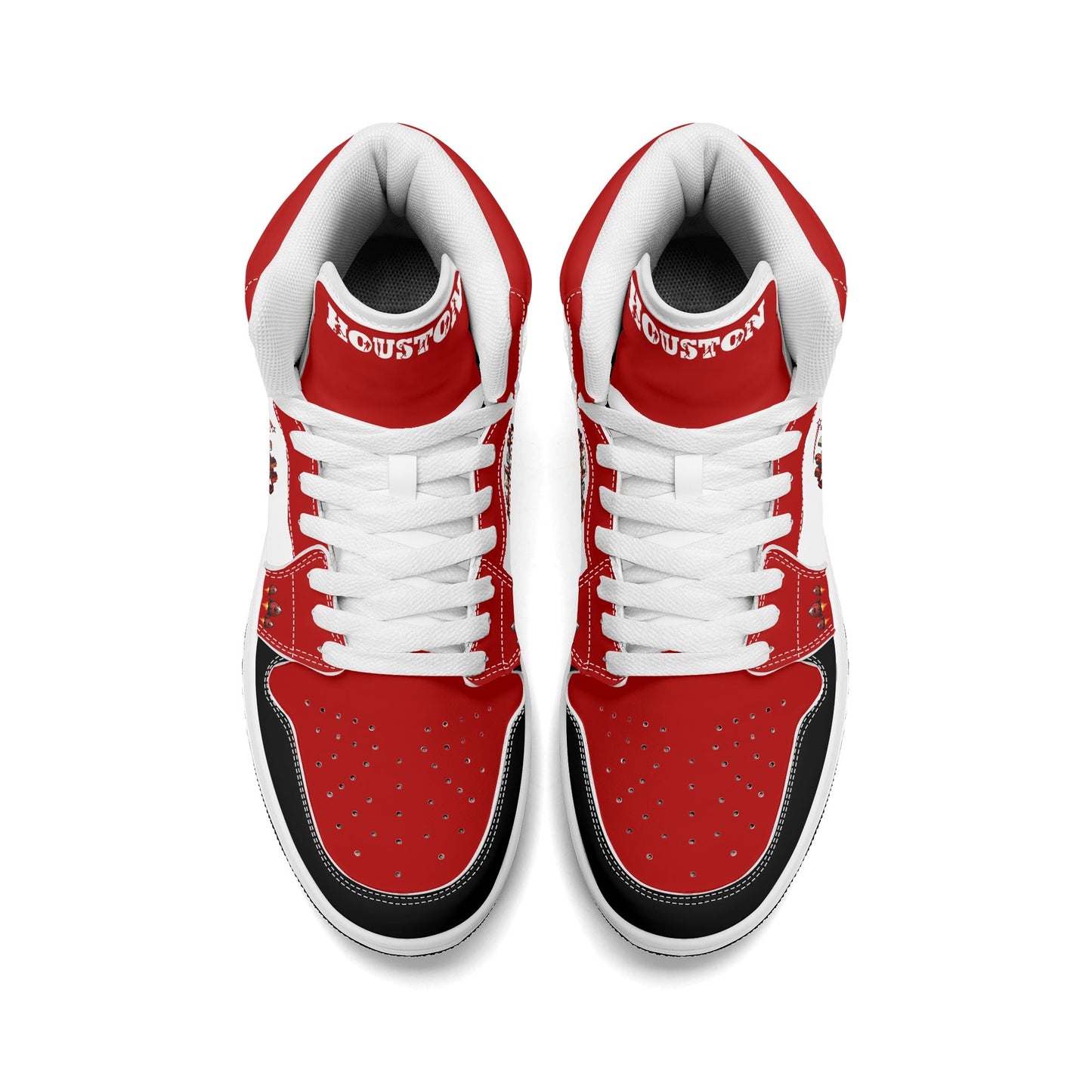 Houston basketball-inspired high top sneakers in white with all-over city graphic printed upper