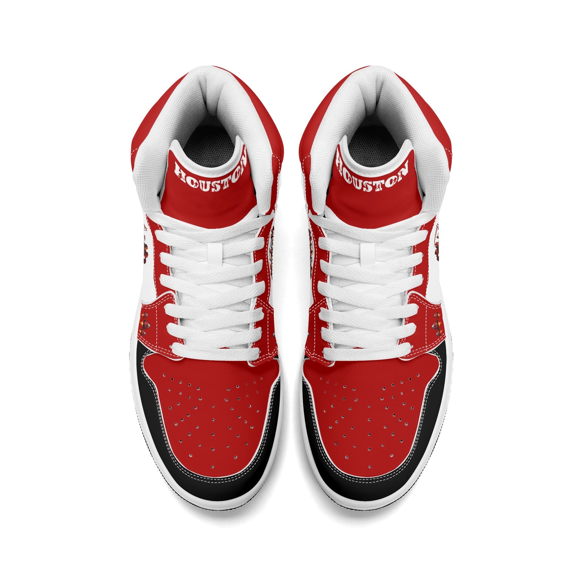 Houston basketball-inspired high top sneakers in white with all-over city graphic printed upper