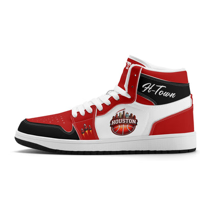 Houston basketball-inspired high top sneakers in white with all-over city graphic printed upper