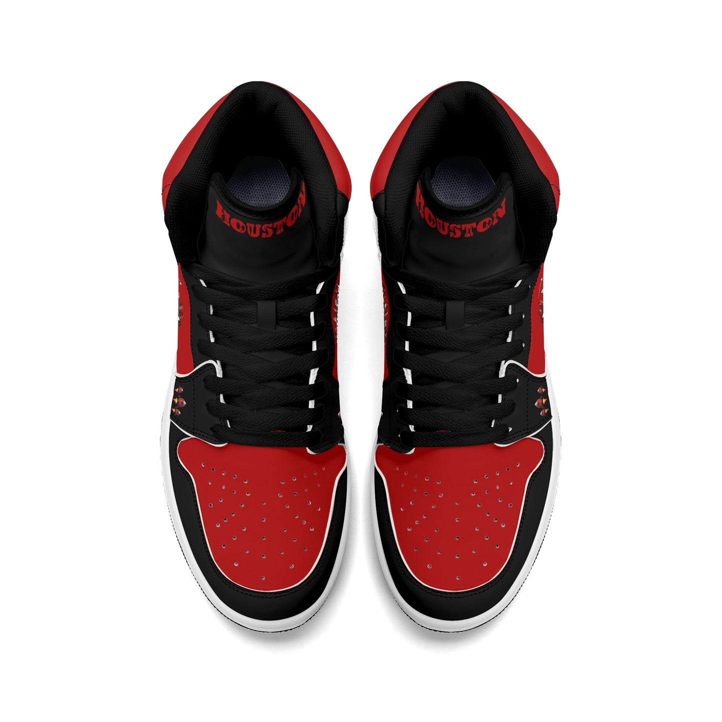 Houston basketball-inspired high top sneakers in red with all-over city graphic printed upper