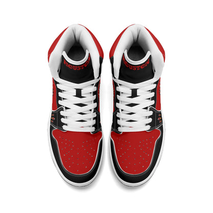 Houston basketball-inspired high top sneakers in red with all-over city graphic printed upper