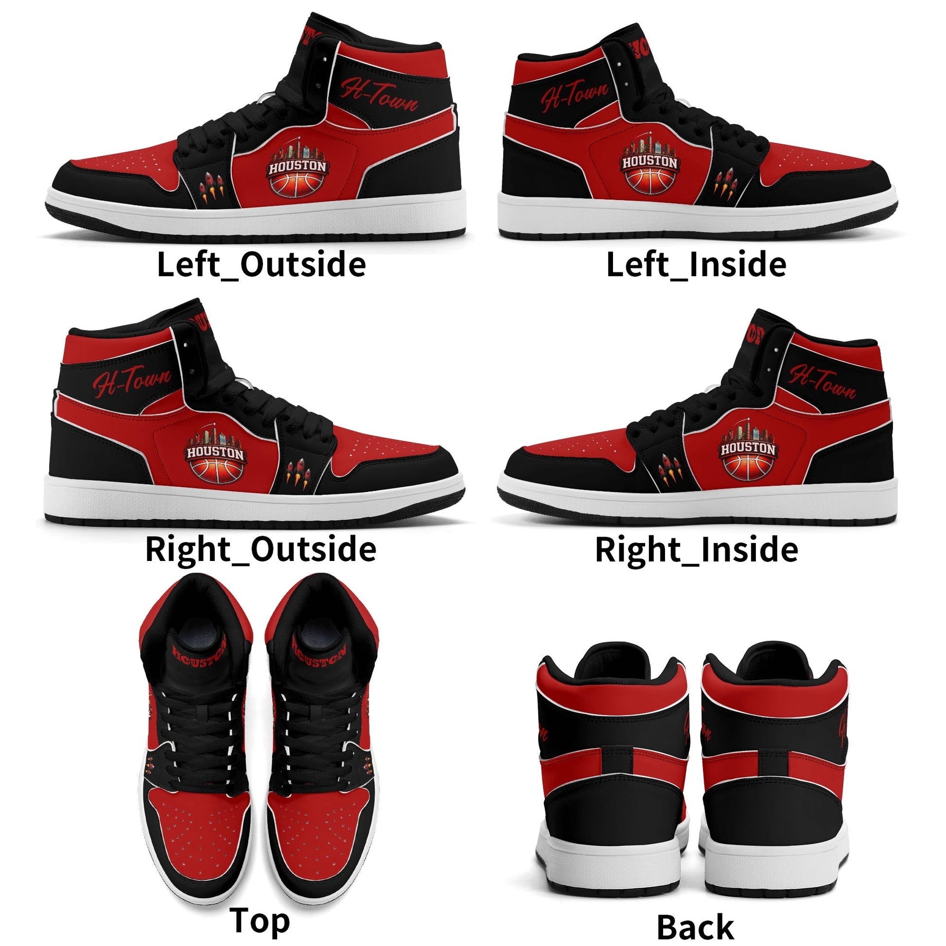 Houston basketball-inspired high top sneakers in red with all-over city graphic printed upper