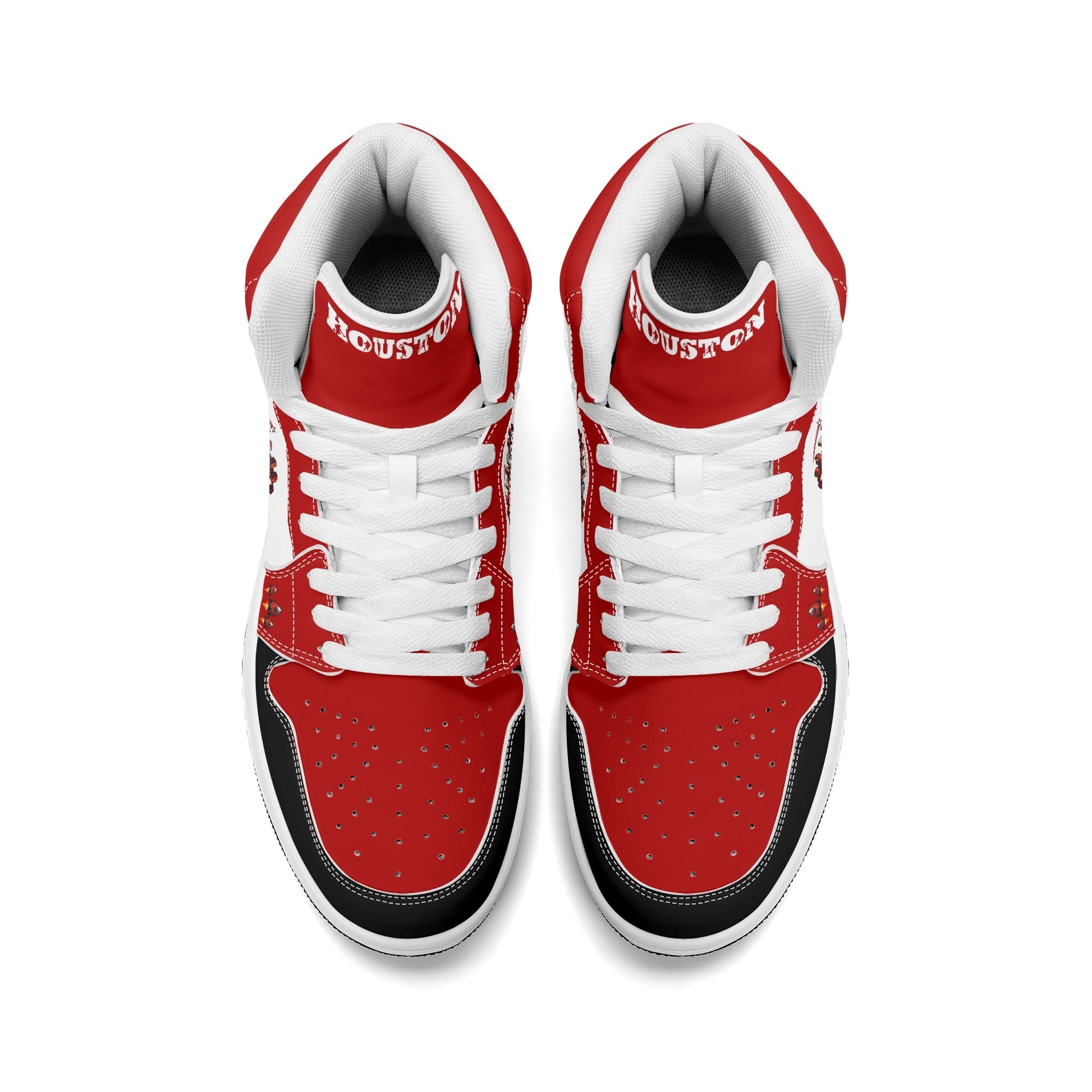 Houston basketball-inspired high top sneakers in white with all-over city graphic printed upper