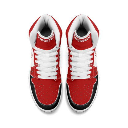 Houston basketball-inspired high top sneakers in white with all-over city graphic printed upper