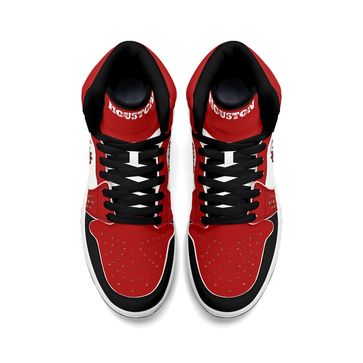 Houston basketball-inspired high top sneakers in white with all-over city graphic printed upper