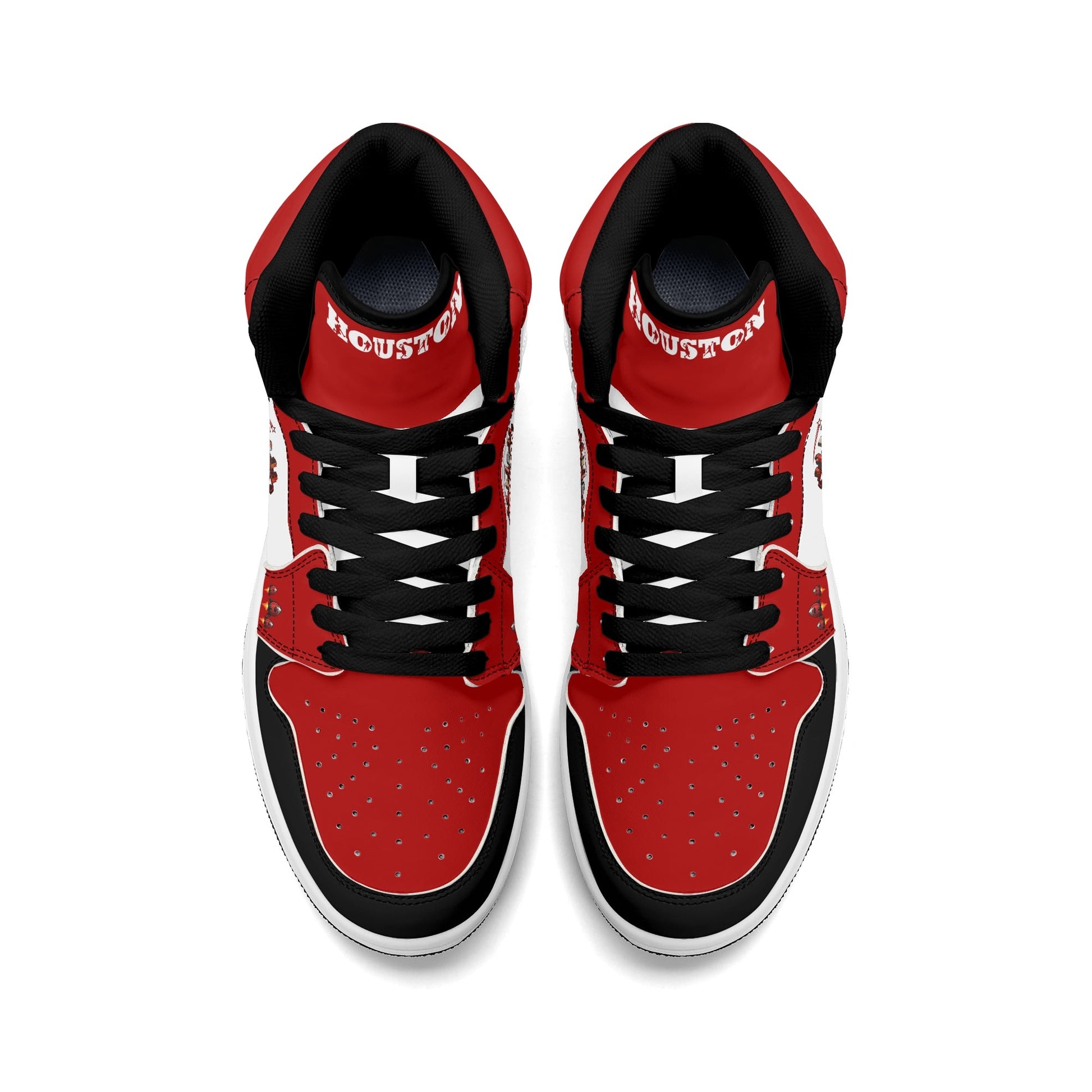 Houston basketball-inspired high top sneakers in white with all-over city graphic printed upper