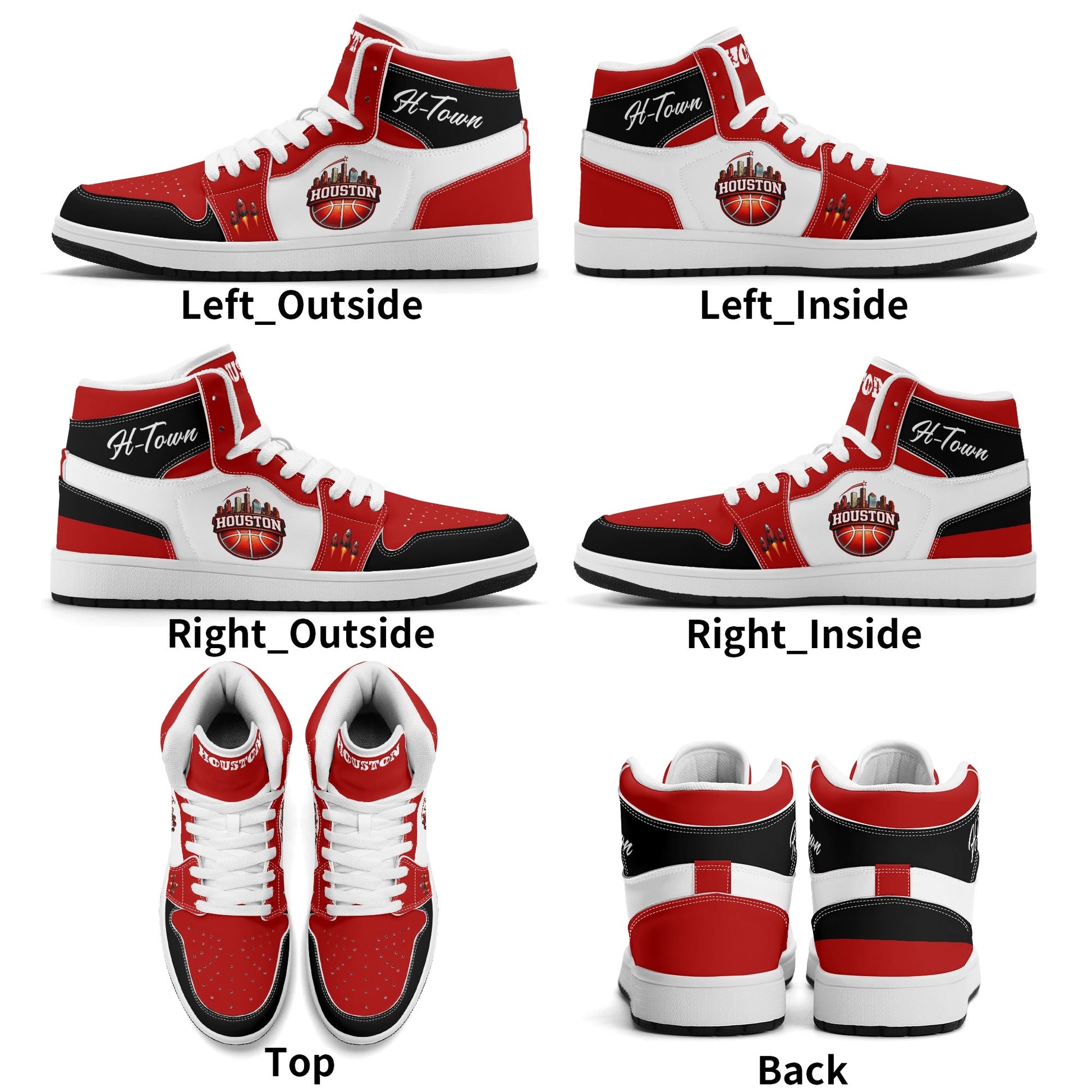 Houston basketball-inspired high top sneakers in white with all-over city graphic printed upper
