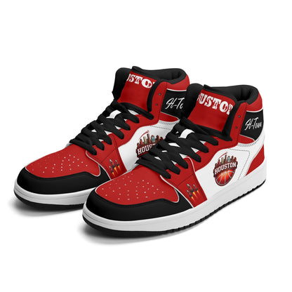 Houston basketball-inspired high top sneakers in white with all-over city graphic printed upper