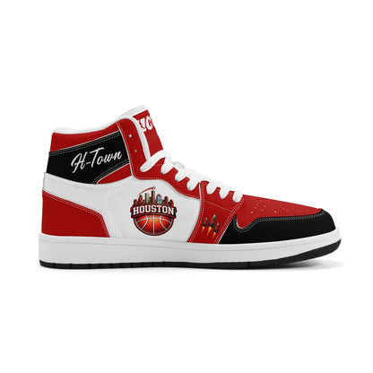Houston basketball-inspired high top sneakers in white with all-over city graphic printed upper