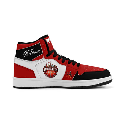 Houston basketball-inspired high top sneakers in white with all-over city graphic printed upper