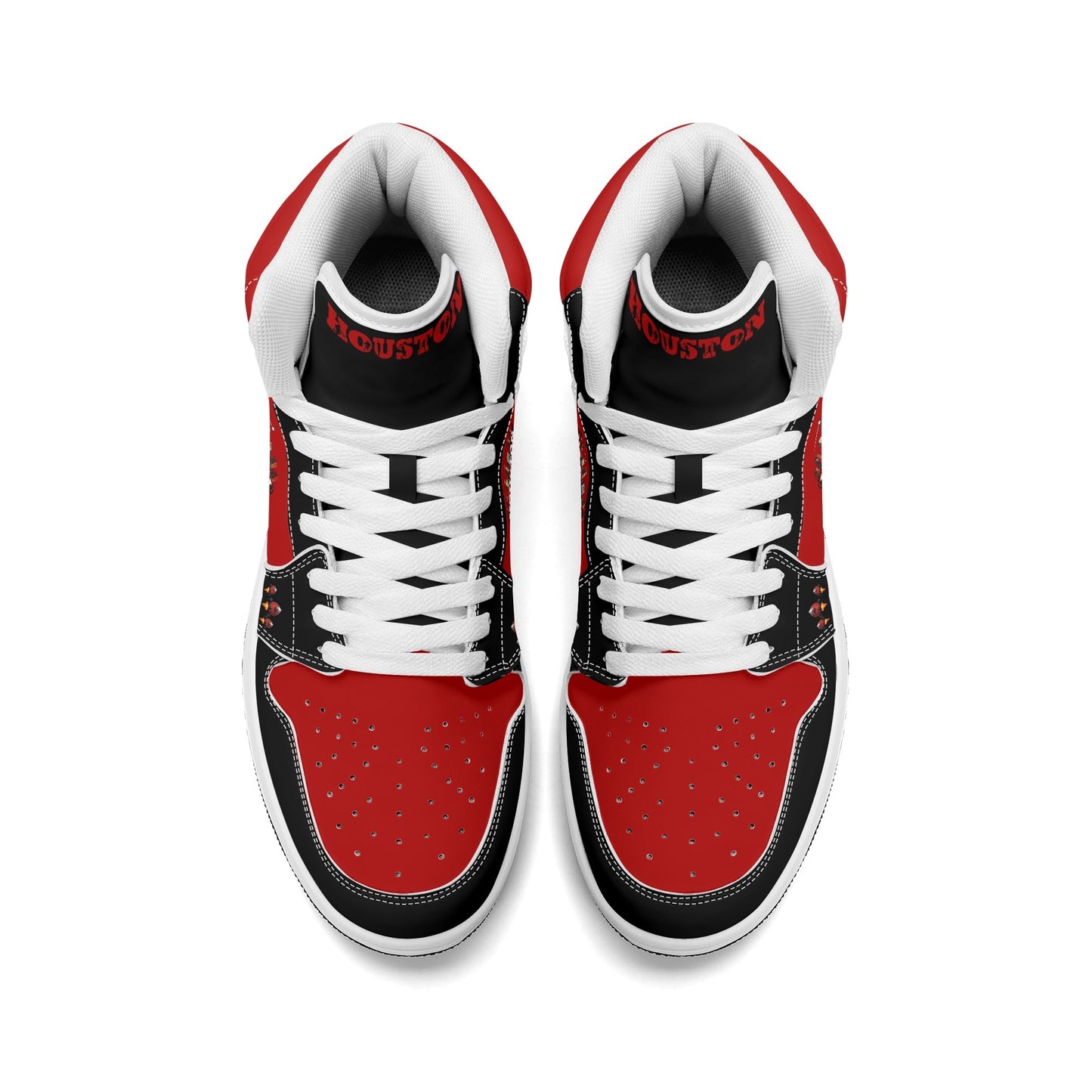 Houston basketball-inspired high top sneakers in red with all-over city graphic printed upper