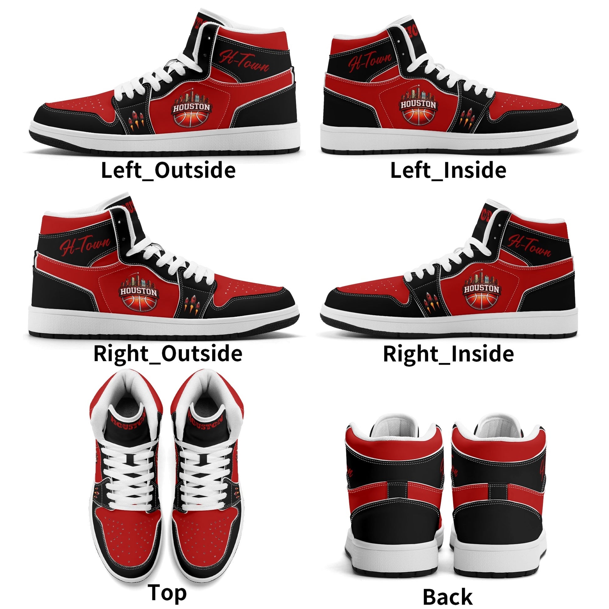Houston basketball-inspired high top sneakers in red with all-over city graphic printed upper