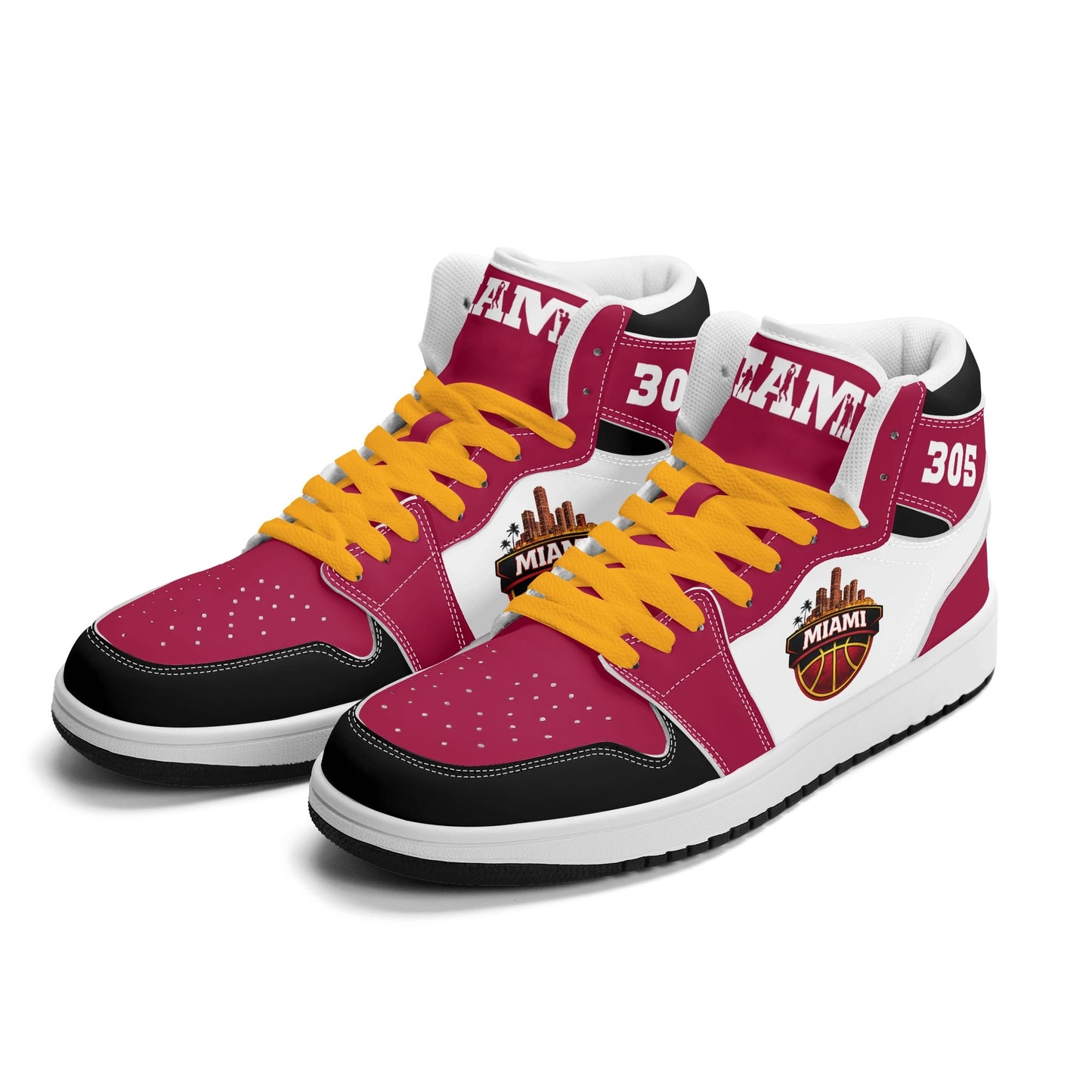 Miami basketball-inspired high top sneakers with all-over city graphic printed upper