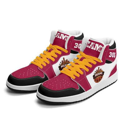 Miami basketball-inspired high top sneakers with all-over city graphic printed upper