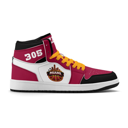 Miami basketball-inspired high top sneakers with all-over city graphic printed upper