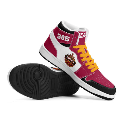 Miami basketball-inspired high top sneakers with all-over city graphic printed upper