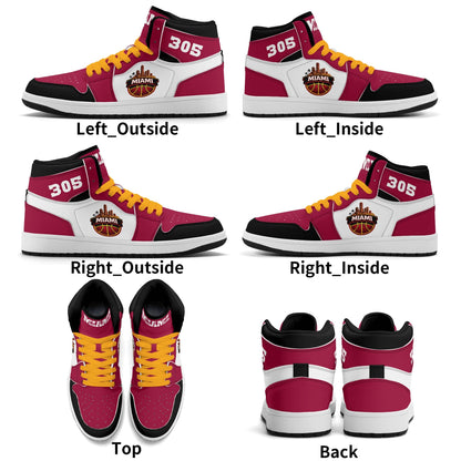 Miami basketball-inspired high top sneakers with all-over city graphic printed upper