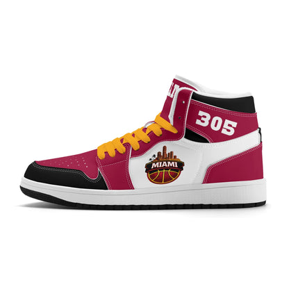 Miami basketball-inspired high top sneakers with all-over city graphic printed upper