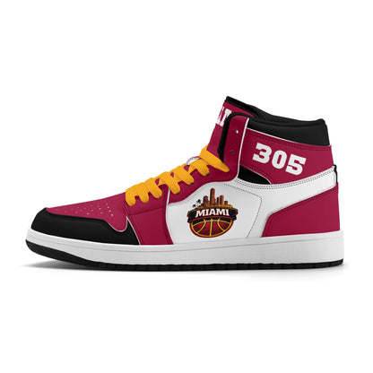 Miami basketball-inspired high top sneakers with all-over city graphic printed upper