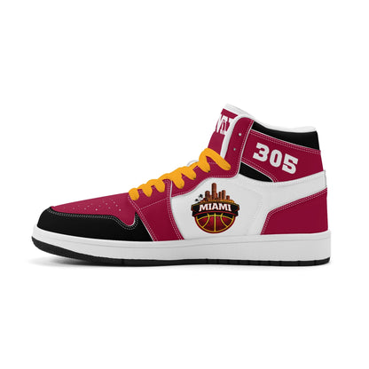 Miami basketball-inspired high top sneakers with all-over city graphic printed upper