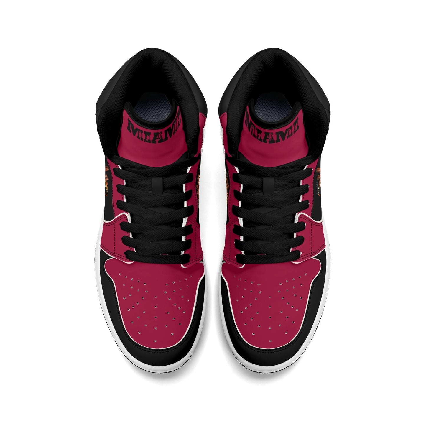 Miami basketball-inspired high top sneakers in red with all-over city graphic printed upper