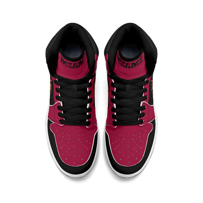 Miami basketball-inspired high top sneakers in red with all-over city graphic printed upper
