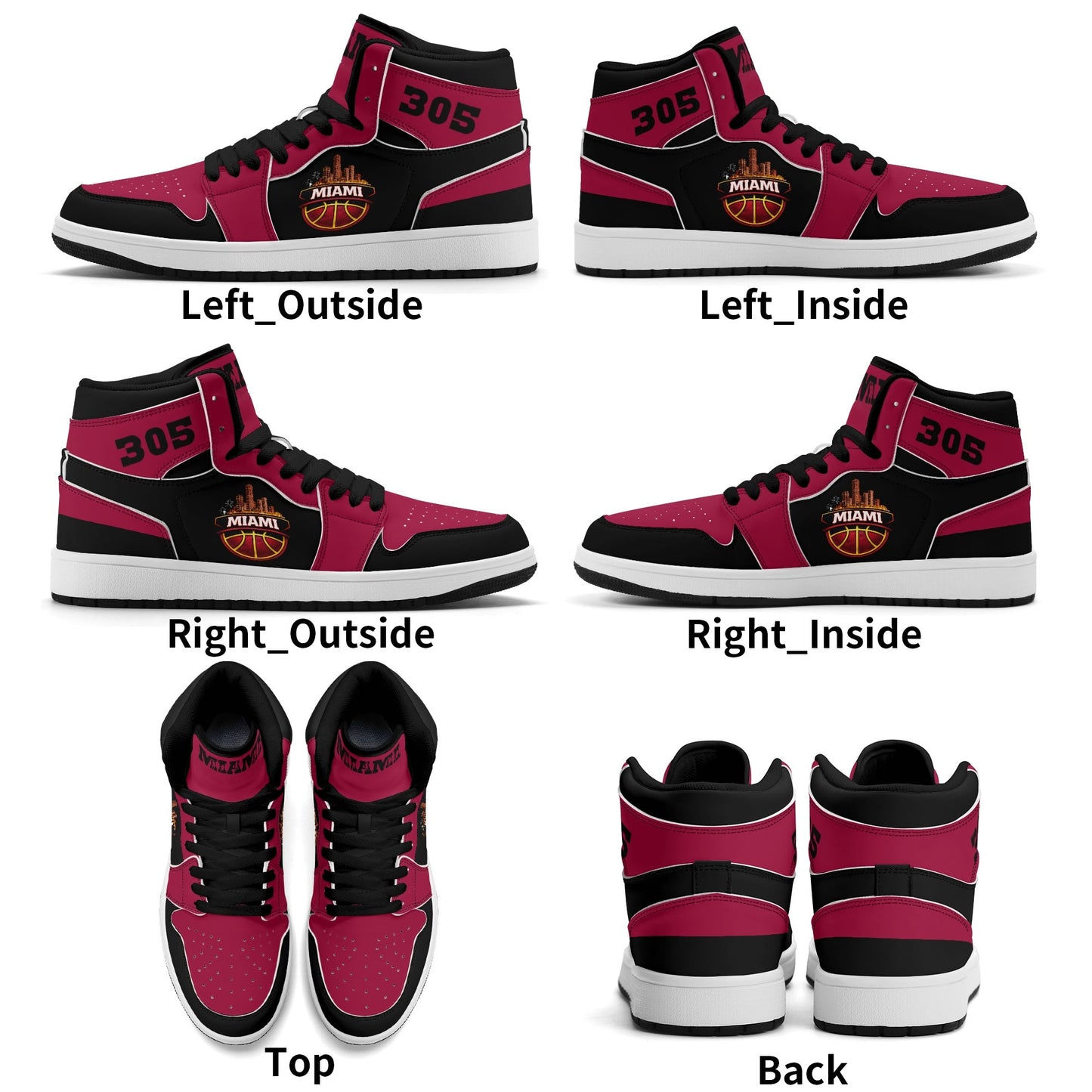 Miami basketball-inspired high top sneakers in red with all-over city graphic printed upper