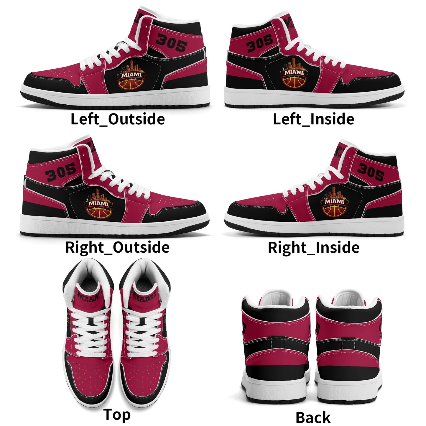 Miami basketball-inspired high top sneakers in red with all-over city graphic printed upper