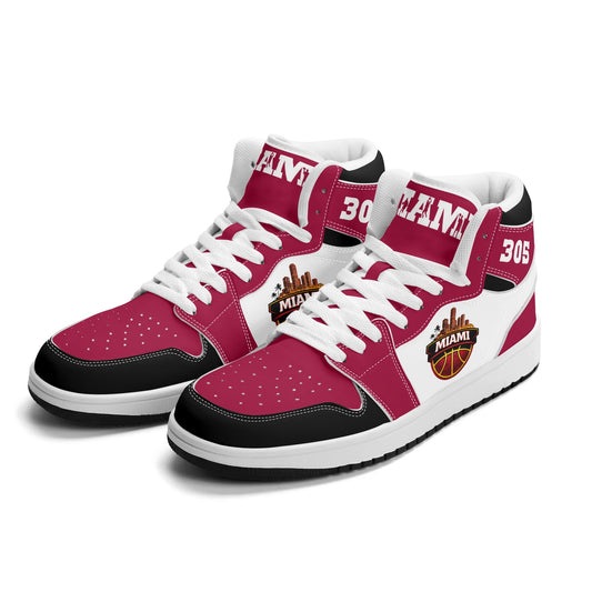 Miami basketball-inspired high top sneakers with all-over city graphic printed upper