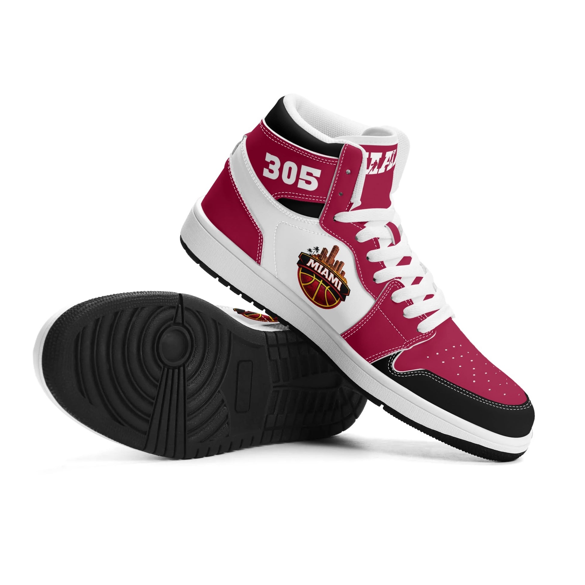 Miami basketball-inspired high top sneakers with all-over city graphic printed upper