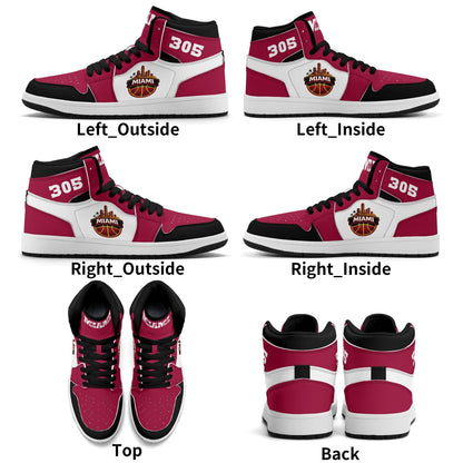 Miami basketball-inspired high top sneakers with all-over city graphic printed upper