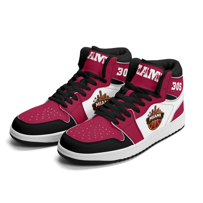 Miami basketball-inspired high top sneakers with all-over city graphic printed upper