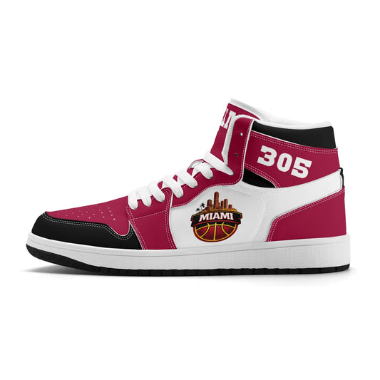 Miami basketball-inspired high top sneakers with all-over city graphic printed upper