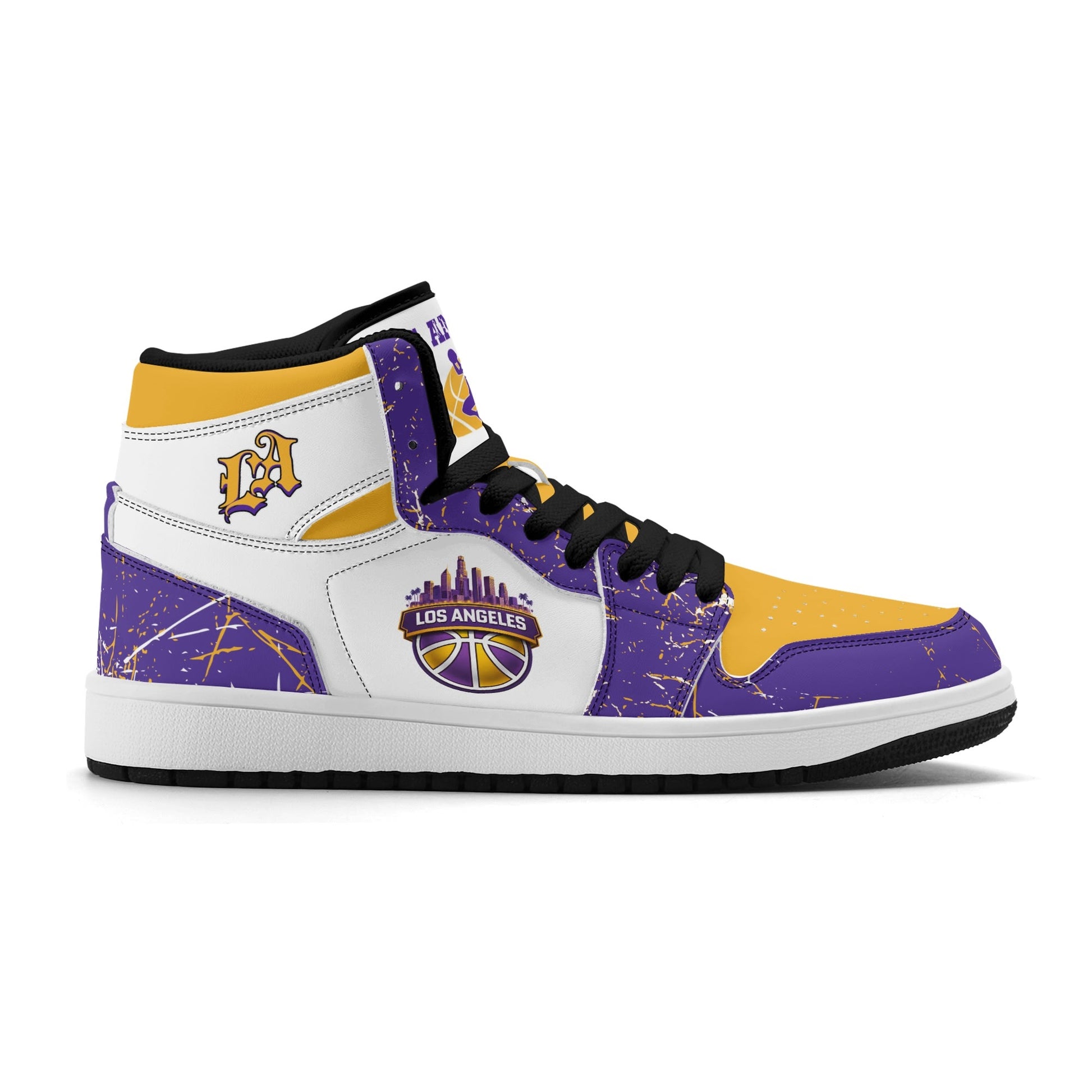 Los Angeles basketball-inspired high top sneakers with all-over city graphic printed upper