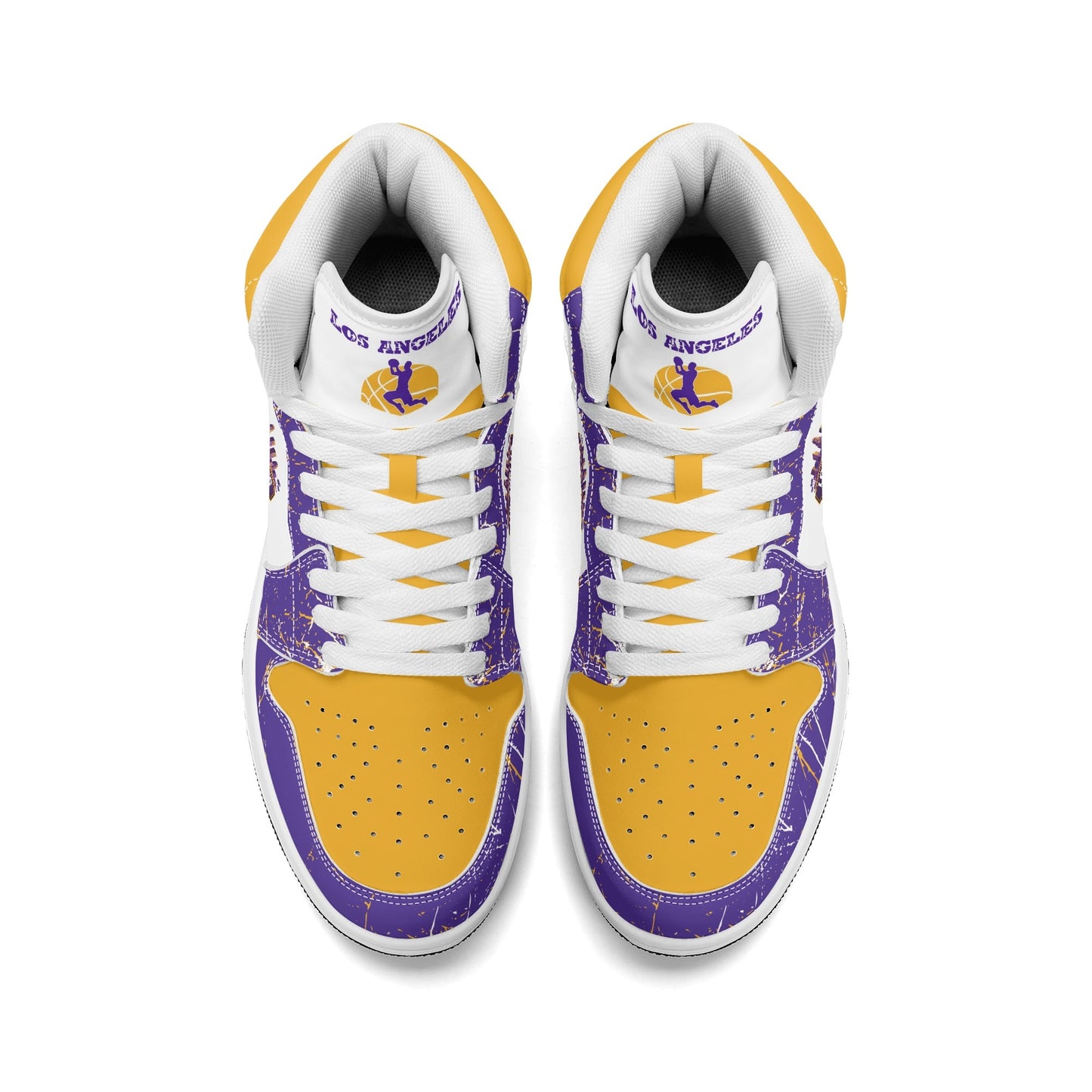 Los Angeles basketball-inspired high top sneakers with all-over city graphic printed upper