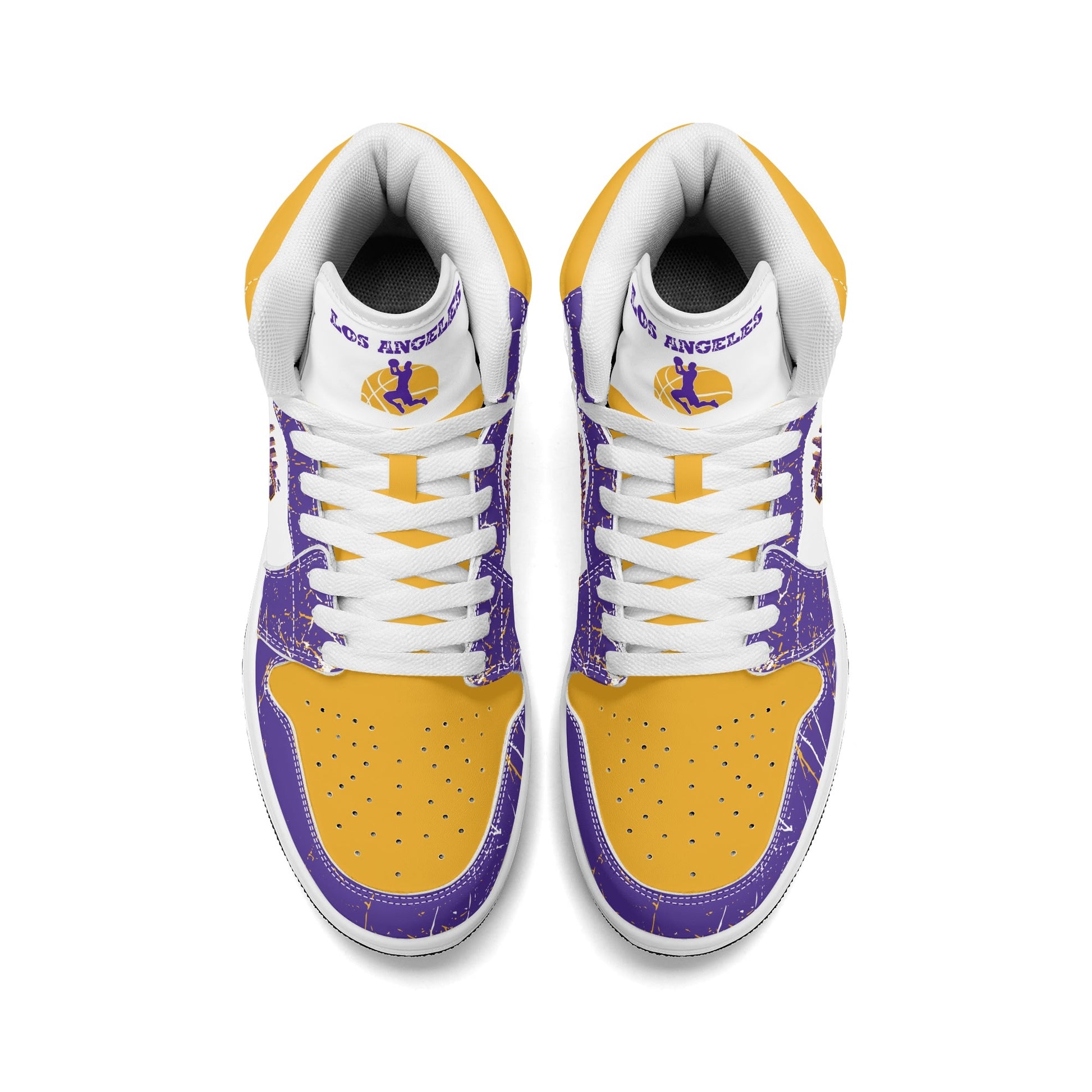 Los Angeles basketball-inspired high top sneakers with all-over city graphic printed upper