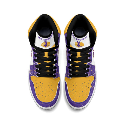 Los Angeles basketball-inspired high top sneakers with all-over city graphic printed upper