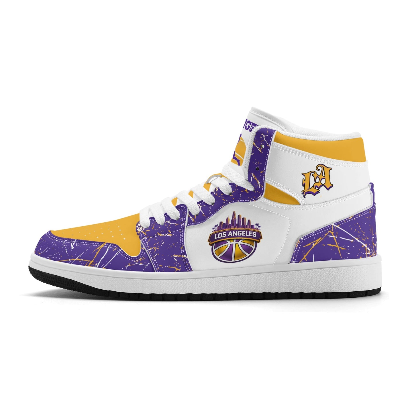 Los Angeles basketball-inspired high top sneakers with all-over city graphic printed upper