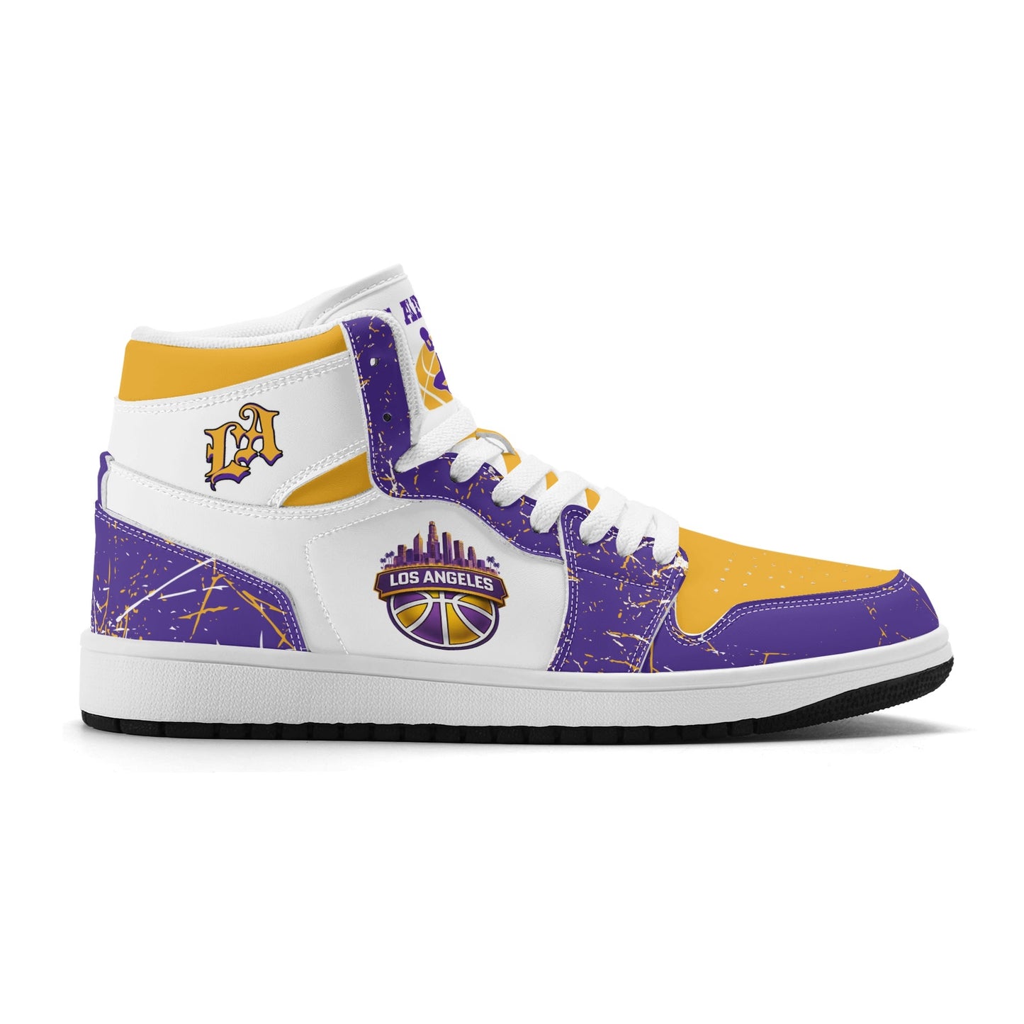 Los Angeles basketball-inspired high top sneakers with all-over city graphic printed upper