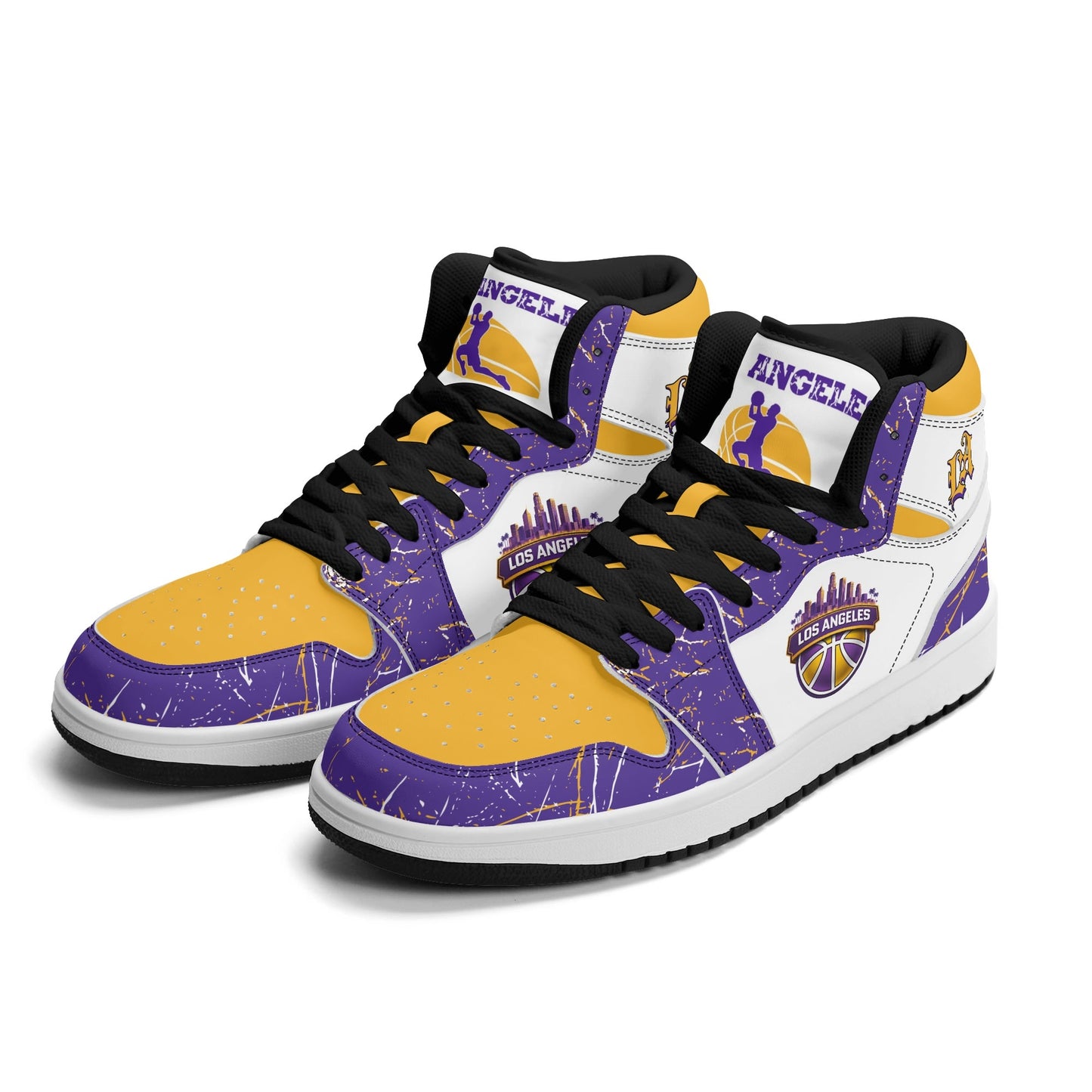 Los Angeles basketball-inspired high top sneakers with all-over city graphic printed upper