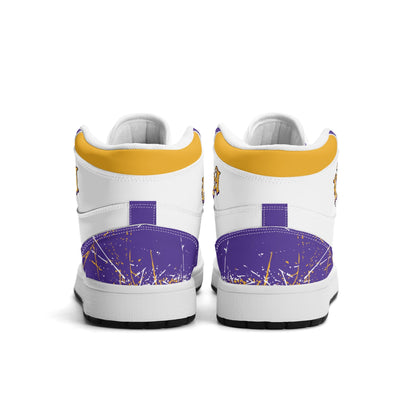 Los Angeles basketball-inspired high top sneakers with all-over city graphic printed upper