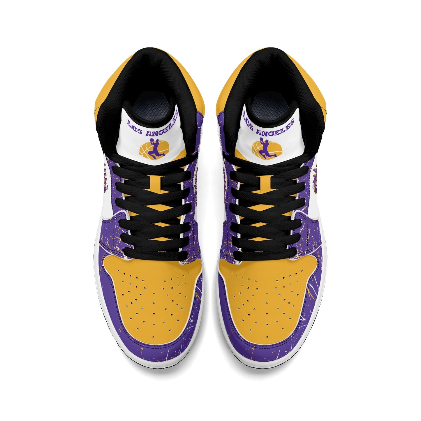 Los Angeles basketball-inspired high top sneakers with all-over city graphic printed upper