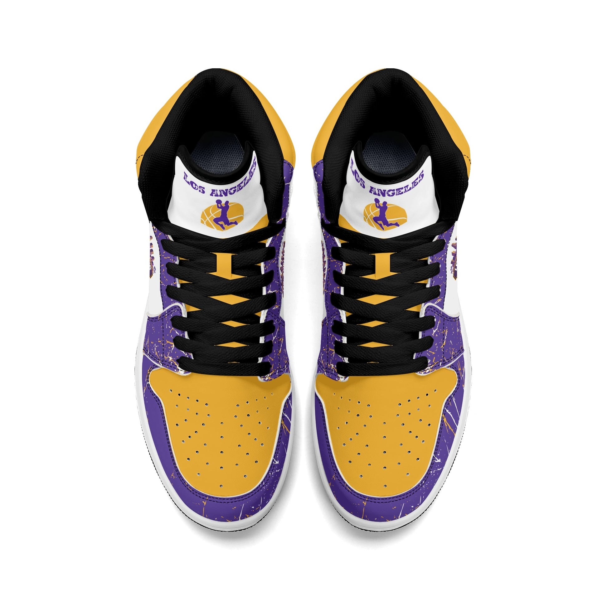 Los Angeles basketball-inspired high top sneakers with all-over city graphic printed upper