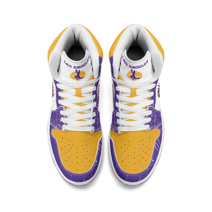 Los Angeles basketball-inspired high top sneakers with all-over city graphic printed upper