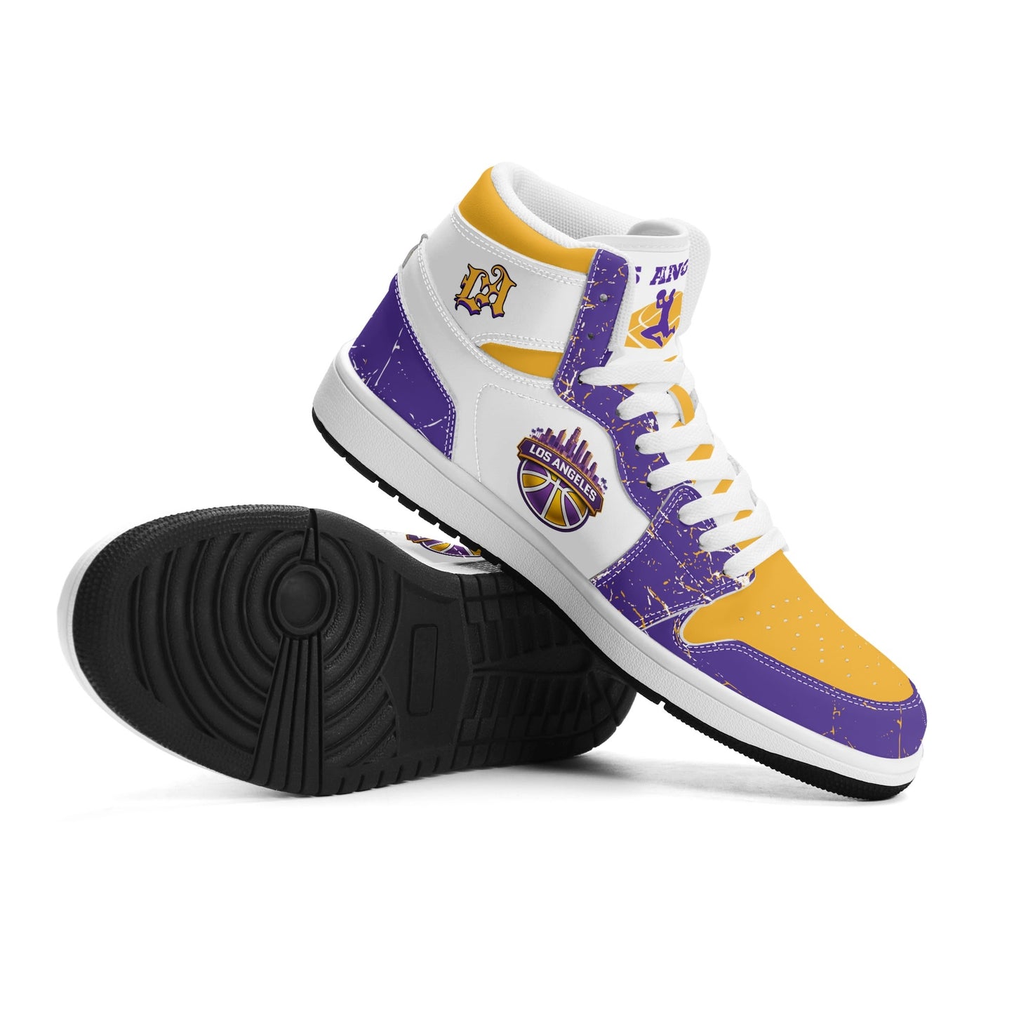 Los Angeles basketball-inspired high top sneakers with all-over city graphic printed upper
