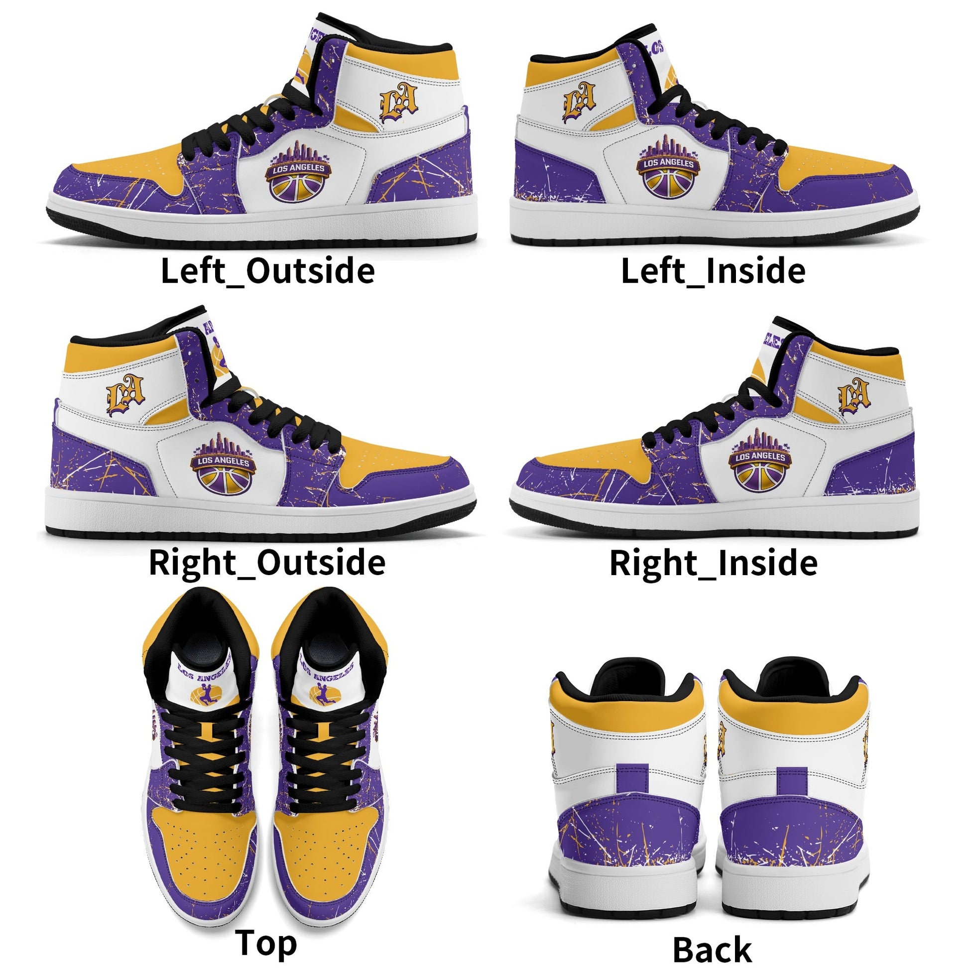 Los Angeles basketball-inspired high top sneakers with all-over city graphic printed upper
